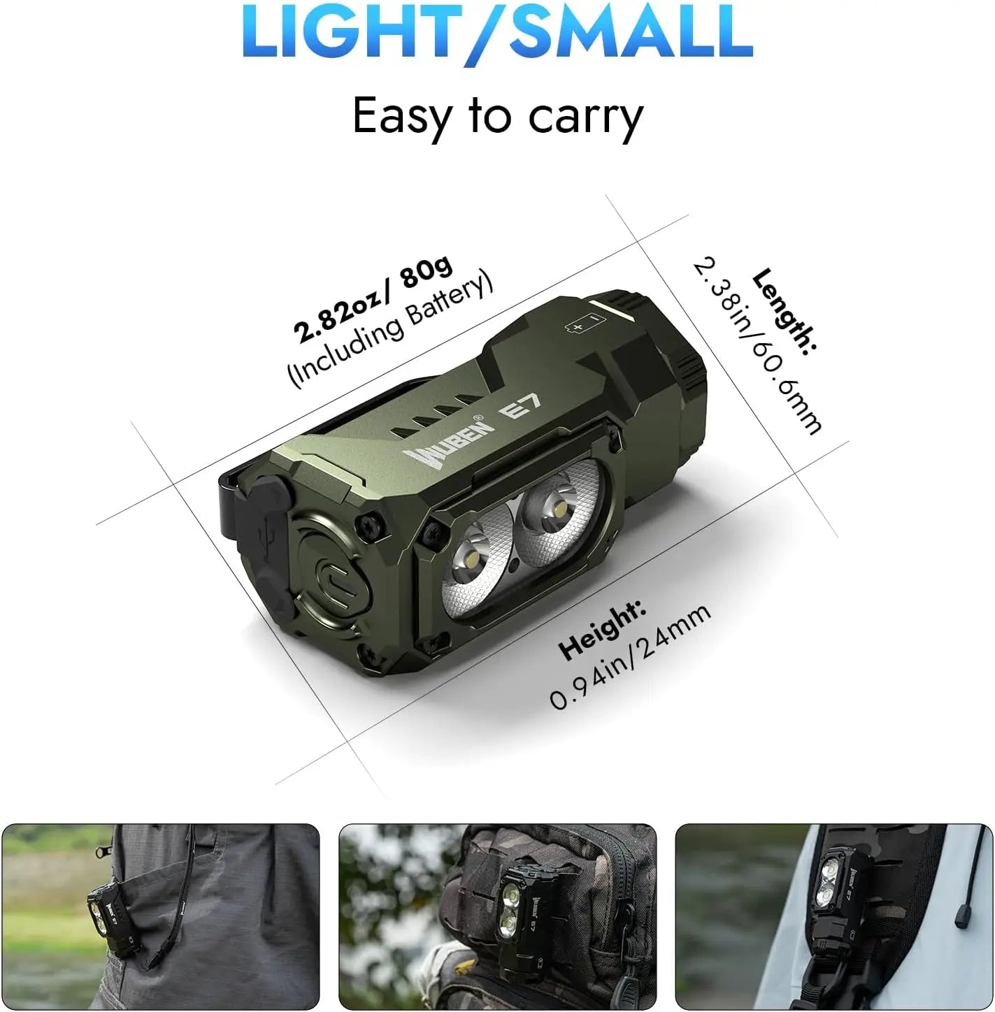 1800 Lumen Rechargeable Mini EDC LED Flashlight With Magnetic Base