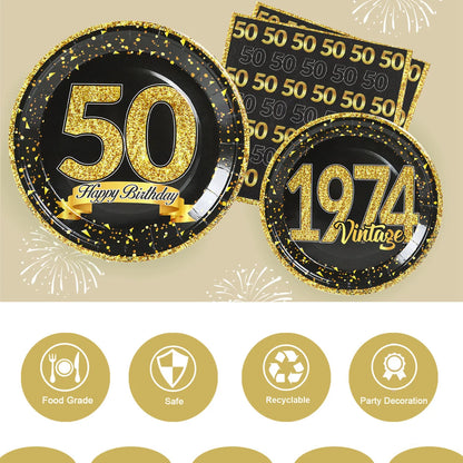 50th Black Gold Birthday Disposable Tableware Paper Plate Towels 50 Birthday Party Decoration 50th Birthday Birthday Anniversary