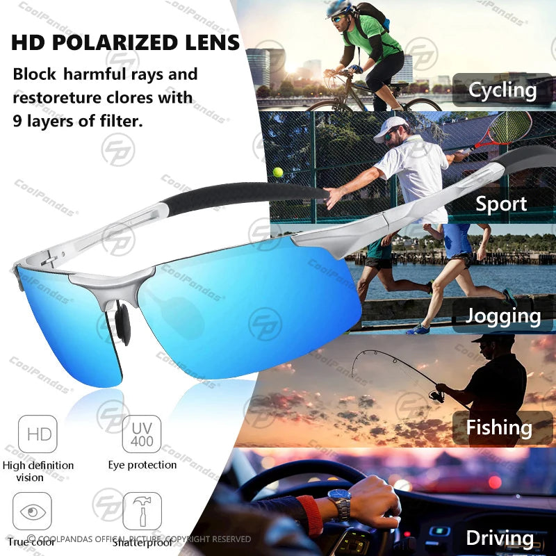 Aluminum Polarized Sunglasses UV400 Anti-Glare Driving Glasses Outdoor Rectangle Shades for Men