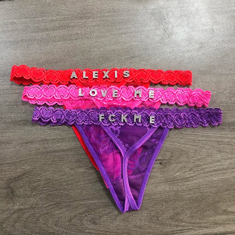 Custom Name tanga Underwear Crystal Letters Personalized Thong Women Lace Bikini G-String Panty