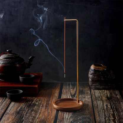 1Pcs Creative Brass Incense Holder Upside Down Wooden Incense Burner Incense Plate Ash Catcher Buddhism Supplies Home Decor