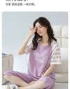 2-Pcs Women’s Cotton Pajama Set – Breathable Short Sleeve Summer Sleepwear with Cute Prints