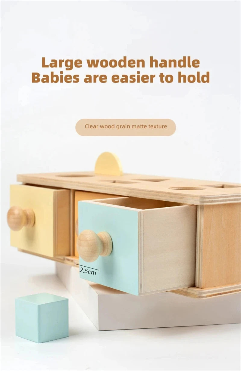 Montessori Coin Ball Box  Toy Wooden Object Permanence Box Macaroon Color Spinning Drum Drawer Box Educational Toys