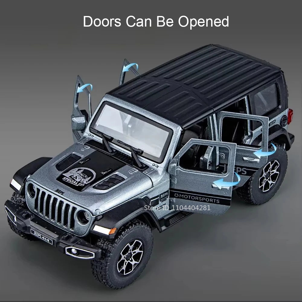 1:32 Wrangler Rubicon Model Toy Alloy Diecast Car Doors Opened Sound Light Pull Back Miniature Off-road Vehicle  Holiday Gift