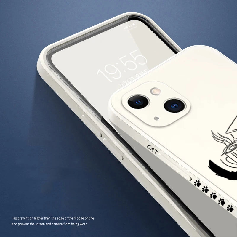 Table Cartoon Cat Phone Phone Case For iPhone 16 15 14 Plus Soft Silicone Cover