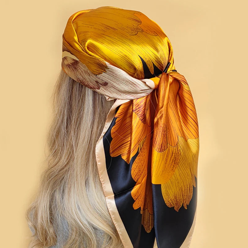 Kerchief Silk Satin Neck Scarf Women Print Hijab Female Square Shawls Wraps office Lady muffler bandanna