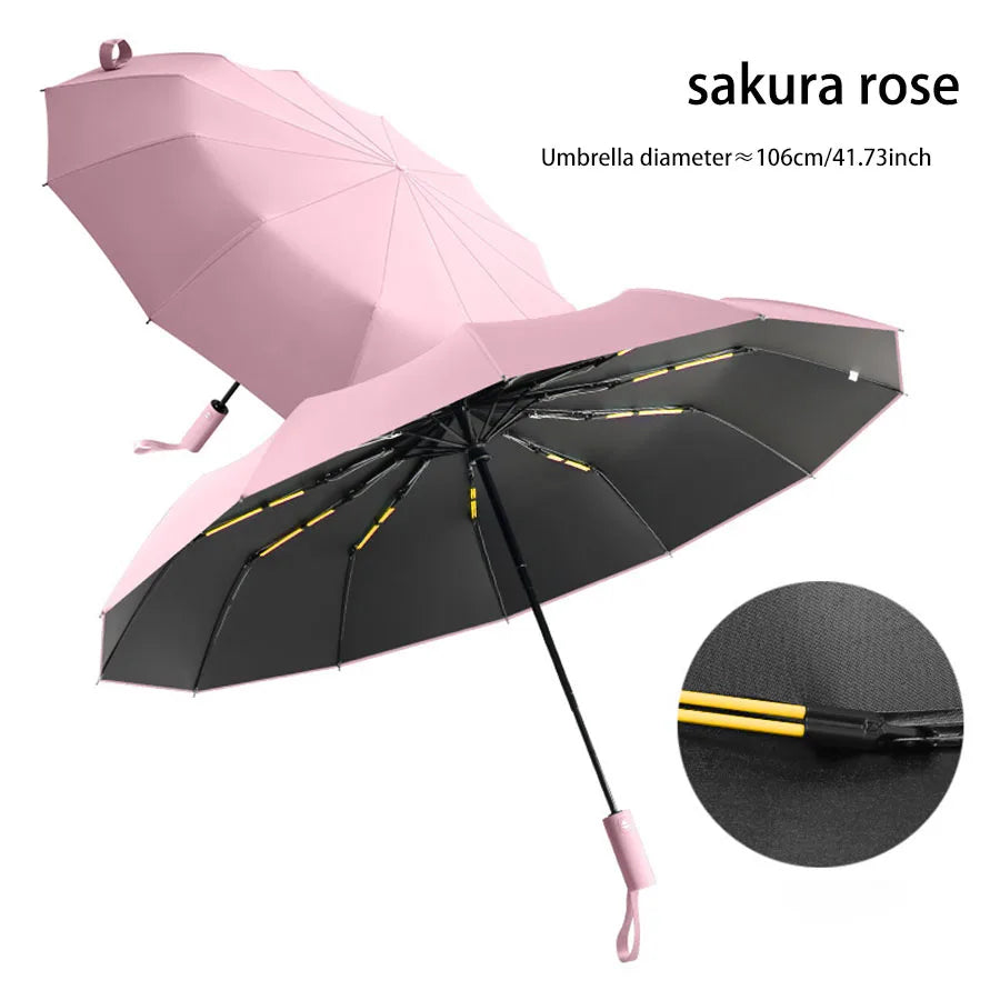 Reinforced 24 Bone Folding Umbrella Strong Wind Resistant Automatic Open Close Sun Rain Protection
