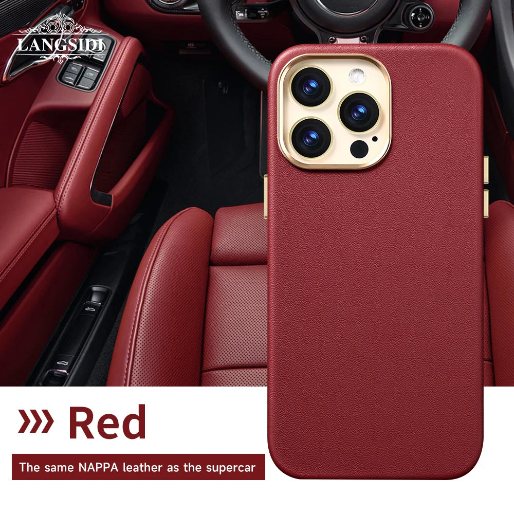 Original Leather for Magsafe Case for iPhone 14 Pro 14Pro Magnetic Cover with Tempered Glass Screen Protector