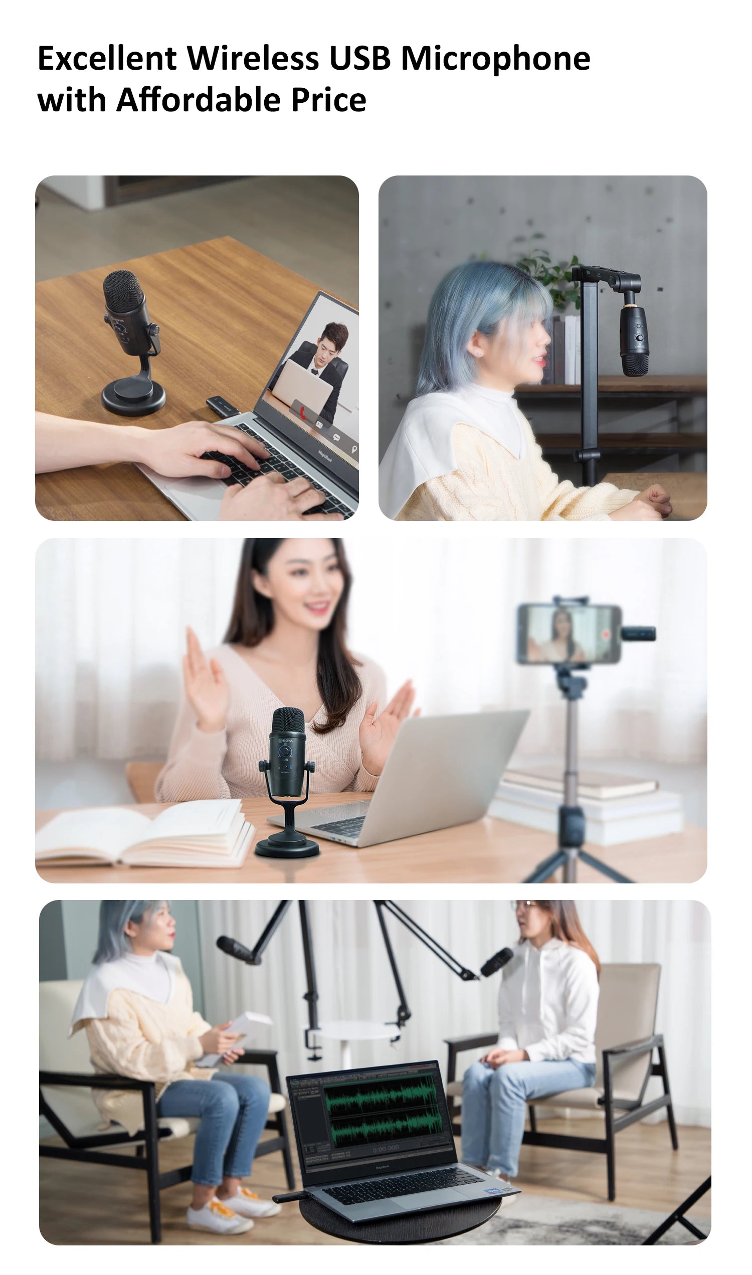 BY-PM500W Desktop Wireless USB Microphone for PC Smartphone Android iPhone Mac Windows Youtube Recording Streaming Gaming