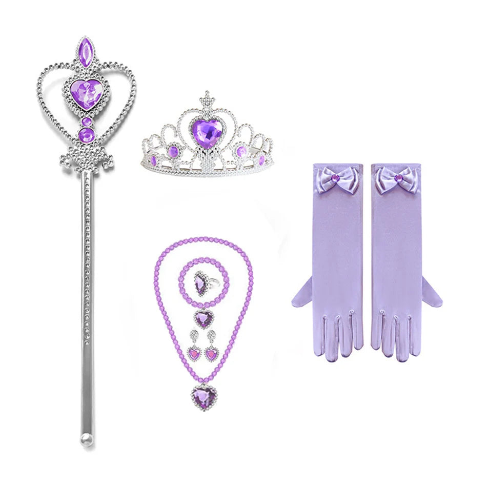 Elsa Princess Accessories Gloves Wand Crown Jewelry Set Elsa Wig Necklace Braid for Princess Dress Clothing Cosplay Dress UP