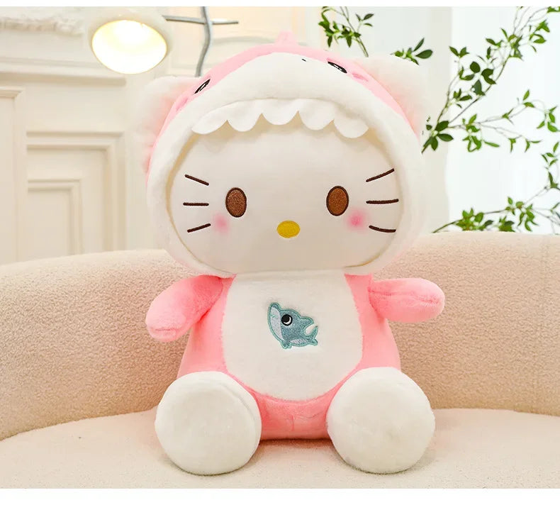 60cm Sanrio Shark Hello Kitty Cat Plush Toys Cartoon KT Cat Plushie Doll Soft Stuffed Anime Pillow Birthday Gifts for Kids Girls