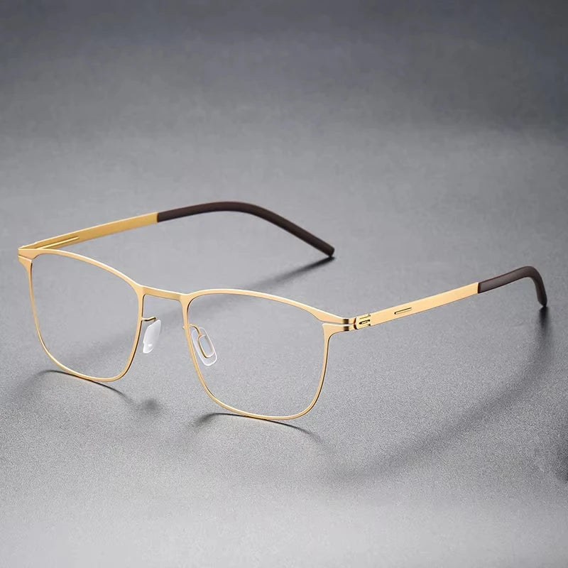 Mens Square Screwless Stainless Steel Eyeglasses Frame