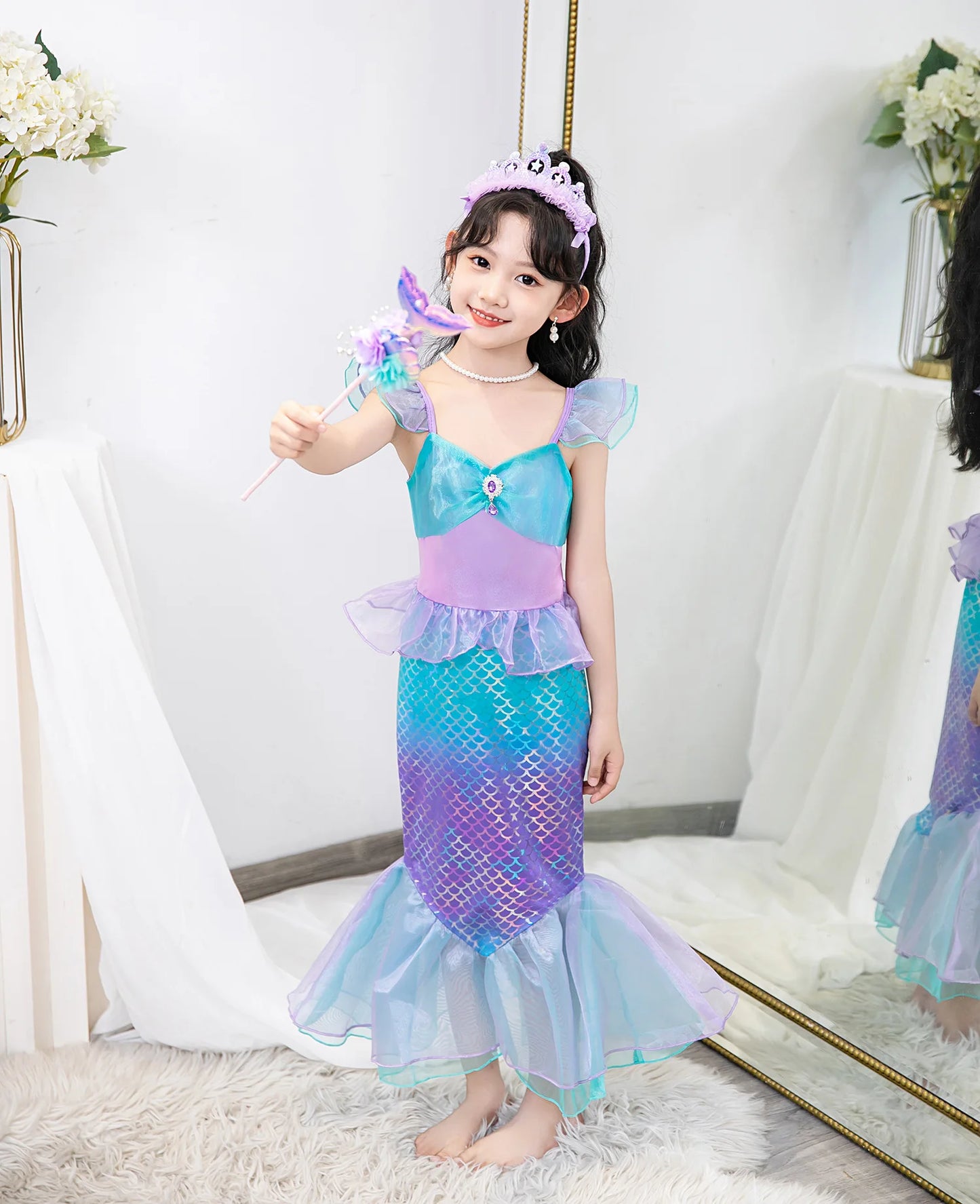 Little Mermaid Costume For Girl Ariel Dress Kids Birthday Halloween Carvinal Party Dresses Cosplay Clothes Children Prom Gown