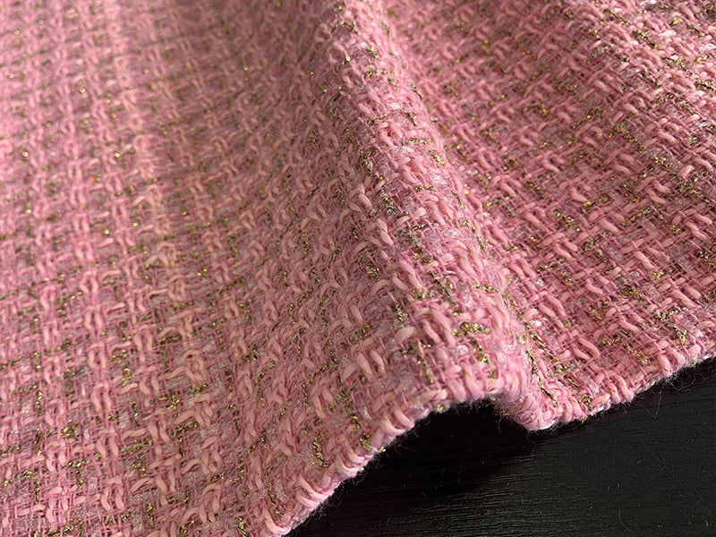 Gold Silk Small Fragrance Fabric, Polyester Woolen Tweed Fabric, Women's Shoes Bags, DIY Clothing Dress, Handmade Manual Sewing