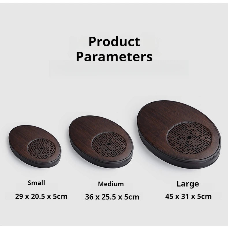 Chinese Tea Ceremony Culture Oval Tea Tray Natural Bamboo Hollow Drainage Storage Tea Tray Home Solid Wood Storage Tray