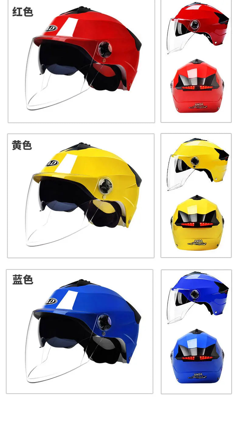 LED Motorcycle Half Helmet with Dual Visor Rechargeable Light