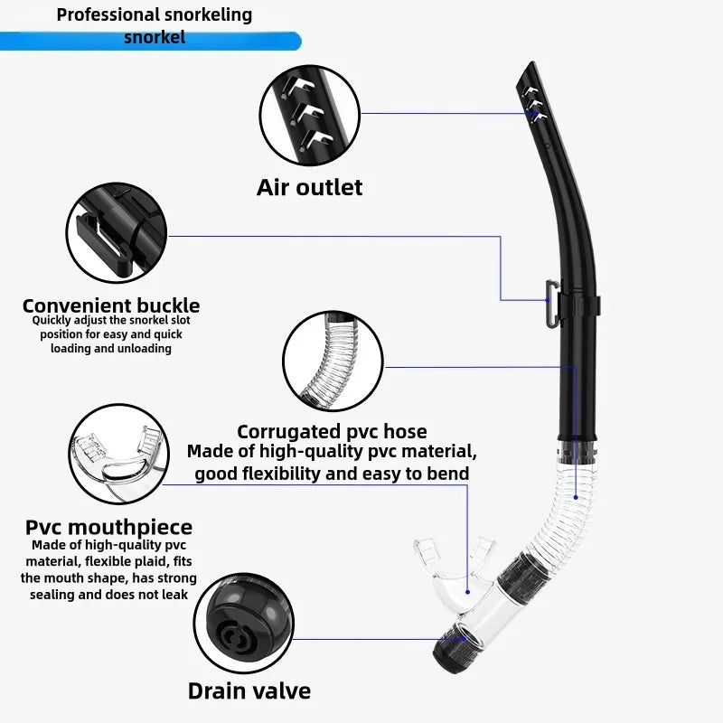 Dry Snorkel Set Diving Mask For Adults Tempered Glass Professional Panoramic Snorkeling Gear Swimming Training Snorkel Kit