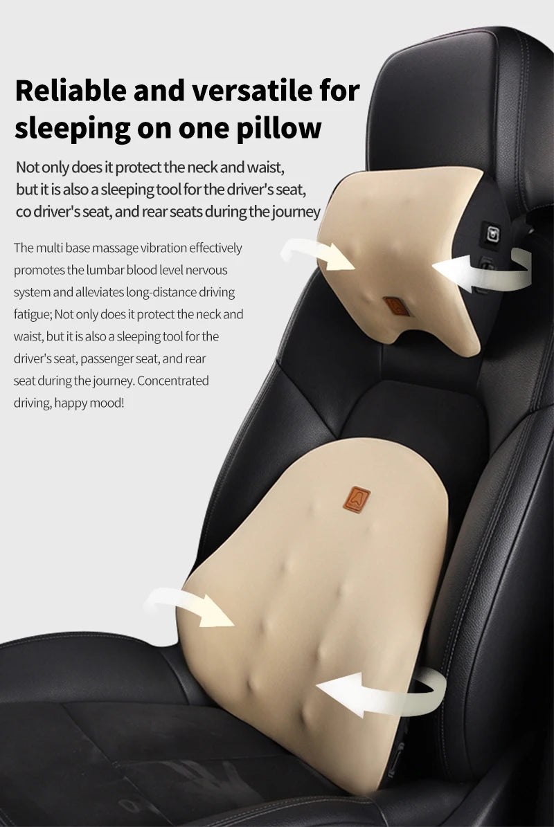 Car Lumbar Support Electric Massage Headrest Neck Pillow Car Massage Pillows Comfortable Waist Cushion Relieve Driver Fatigue