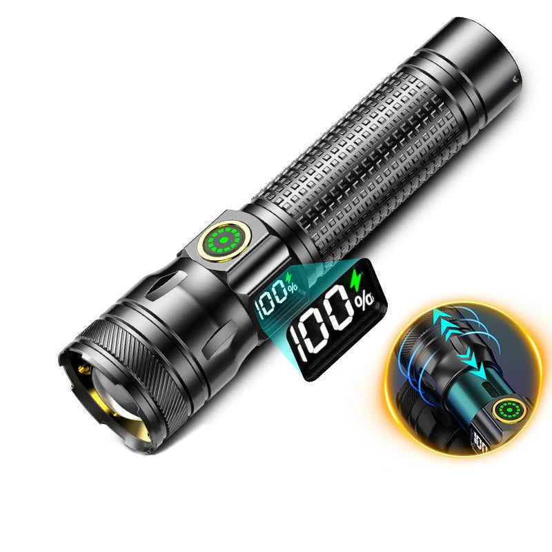 Rechargeable LED Flashlight High Power Waterproof Torch With Power Display