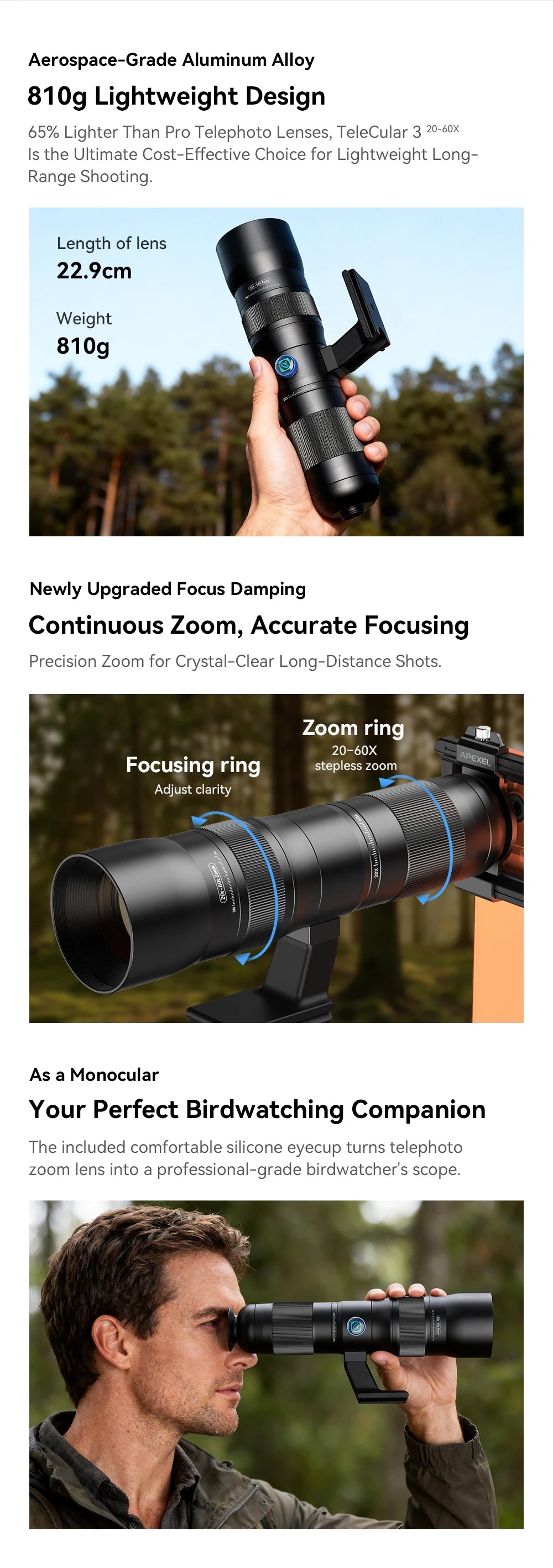 20X to 60X HD Mobile Phone Telephoto Zoom Lens with Universal Clip