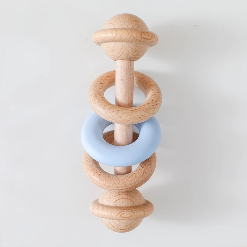 1pc Baby Toys Beech Wooden Rattle Hand Bells Toys Of Newbron Montessori Educational Toys Mobile Rattle Wooden Ring Baby Products