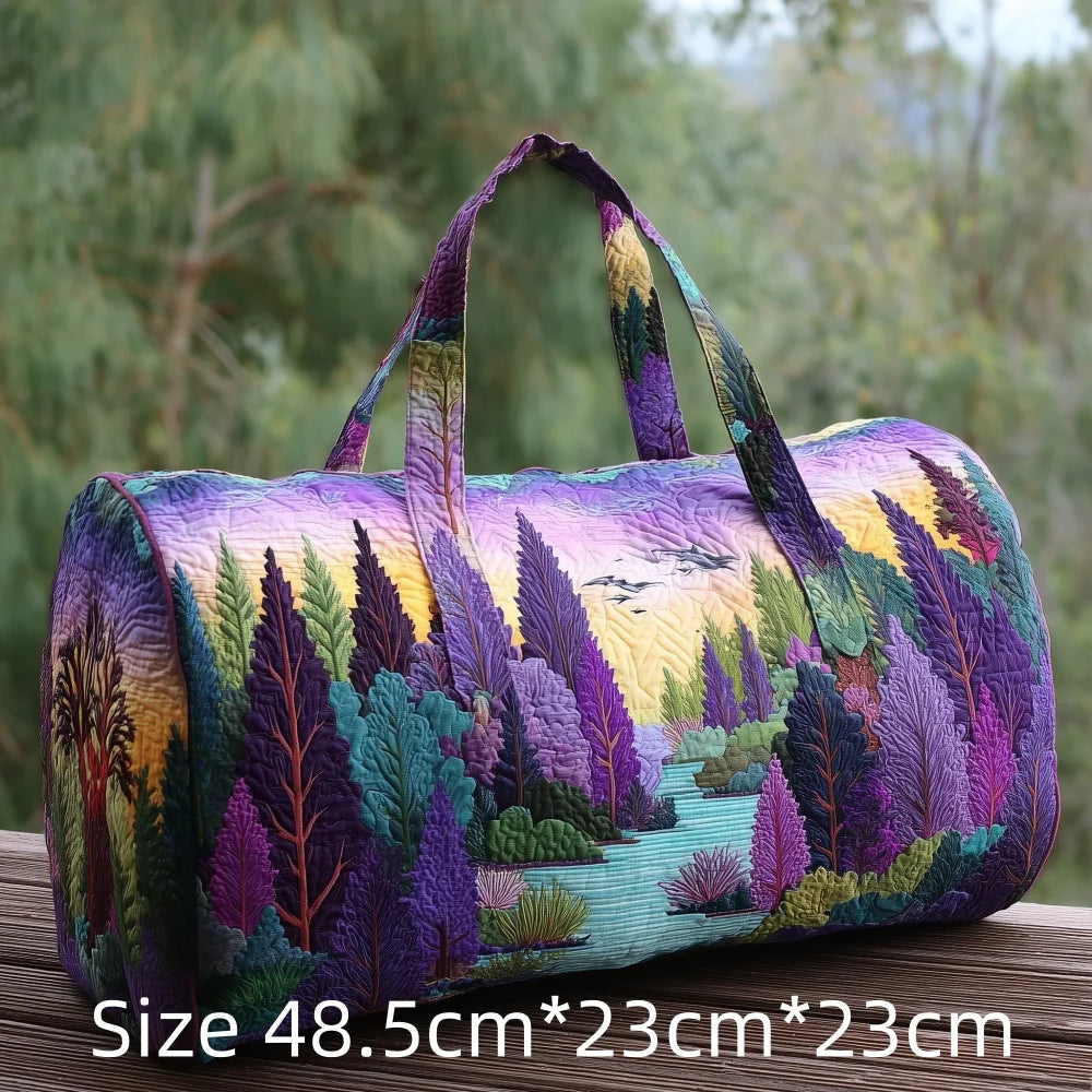 3D Print Quilted Duffle Bag Mountain Forest Lake Cabin Scenery Weekend Gym Overnight Bags Carryall Handbag Travel Camping Hiking