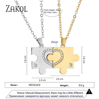 Geometric Puzzle Couple Necklaces for Women Fashion White Gold Color Zircon Pendant