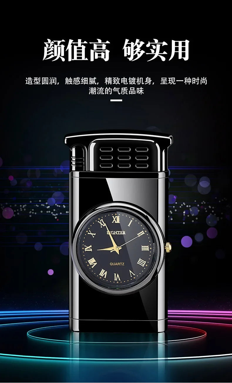 Rocker Arm Dial Metal Gas Lighters Jet, Butane Torch, Real Watch Lighter, Cigarette Cigar Lighter, Smoking Gadgets for Men