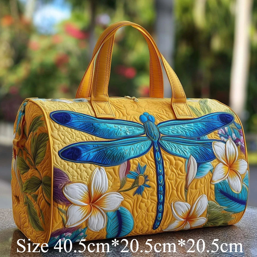 3D Printed Quilted Dragonfly Tote Bag Vibrant Butterfly Travel Bag Artistic Shoulder Bag Women Fashion Gym Yoga Overnight Bags