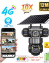 Solar Camera With 4G Sim Outdoor 3 Lens 3 Screen 10X Zoom PIR Human Detect Cam Waterproof Night Vision CCTV Security Protection