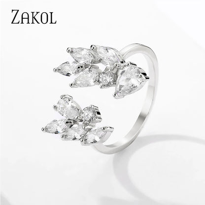 Wedding Ring for Women Leaf Shape Clear Cubic Zirconia Rings