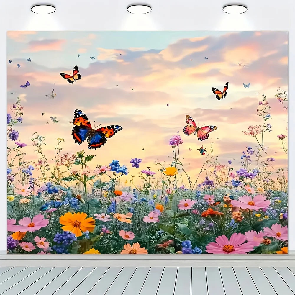 Dreamy Floral Butterfly Tapestry Orange Blossom Cluster Living Room Feature Wall Girly-Style Theme Room Decor