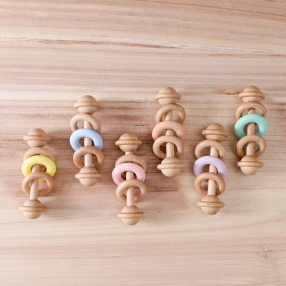 1pc Baby Toys Beech Wooden Rattle Hand Bells Toys Of Newbron Montessori Educational Toys Mobile Rattle Wooden Ring Baby Products