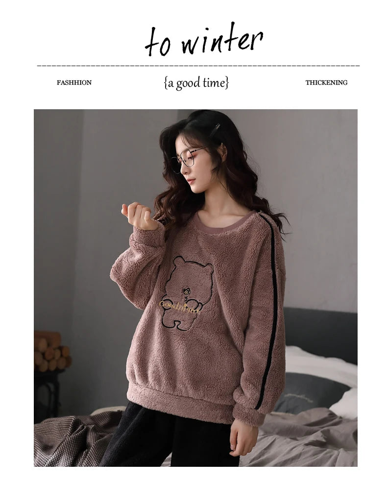 Women’s Winter Flannel Pajama Set – Warm, Thick Coral Fleece 2-Piece Loungewear