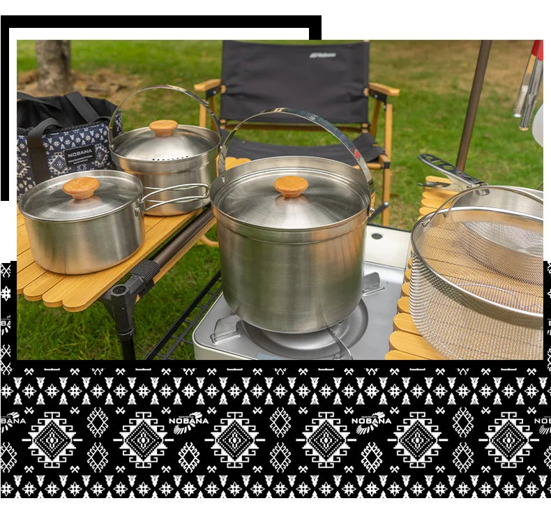 A Style Outdoor Stainless Steel 5pcs Camping Tourism Family 5L Portable Picnic Soup Frying Steaming Household