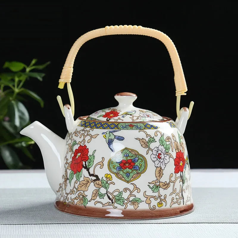 Porcelain Teapot with Strainer Net High Capacity 500 900ML Traditional Retro Ceramic Tea Set