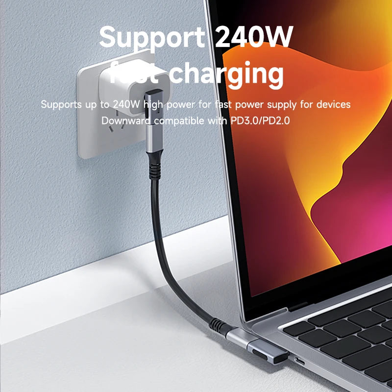 240W USB C to C Adapter 40Gbps 8K 60Hz 90 Degree Converter USB4 Adapter for Thunderbolt 4/3 MacBook iPhone 15 Pro Tablet