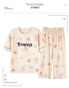 2-Pcs Women’s Summer Cotton Pajama Set – Short Sleeve Top & Calf-Length Pants with Cute Prints