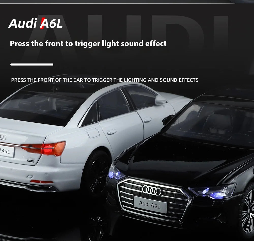 1:24 Audi A6 Alloy Diecast Vehicles Model Car Miniature Metal Sound Light Ornaments Gifts Collections Hobby Decoration Christmas