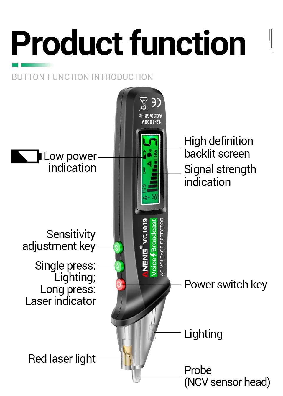 Circuit Breaker Finder with Voice Broadcast and Infrared Sensor Positioning Voltage Tester Electric Wire Detector