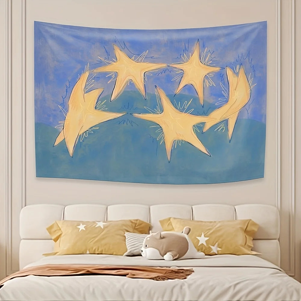 Dreamy Starry Sky Tapestry Starry Blue-Purple Gradient Children's Room Decor Instagram-Style Bedroom Theme Room Decor
