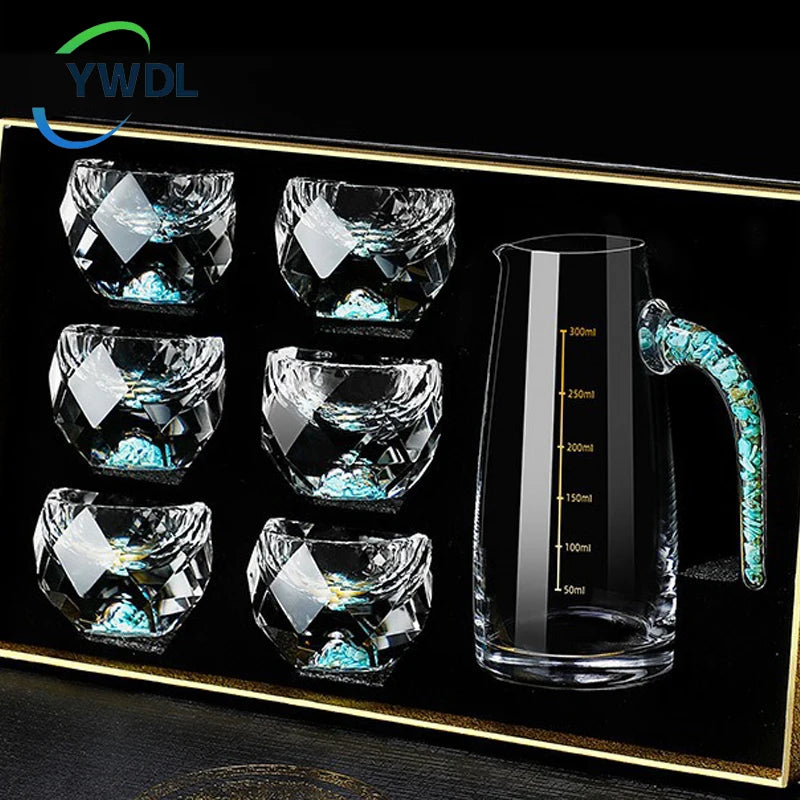 Diamond Cutting Crystal Liquor Glasses Set With Wine Dispenser Vodka Shot Glass Wine Glasses Whiskey Spirits Sake Brandy Teacup