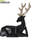 A Couple of 2Pcs Deer Statue Modern Geometric Sculpture Desktop Ornament Figurine Wine Cabinet Cafe TV Showcase Decor
