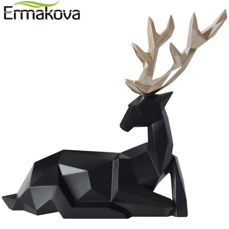 A Couple of 2Pcs Deer Statue Modern Geometric Sculpture Desktop Ornament Figurine Wine Cabinet Cafe TV Showcase Decor