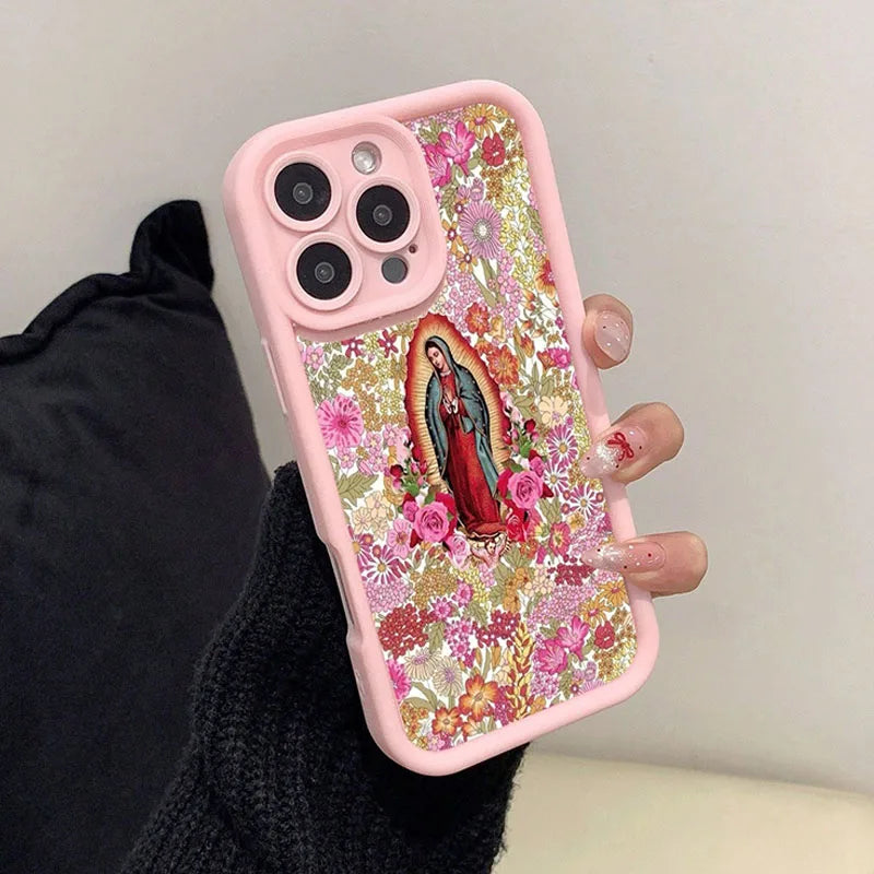 Phone Case for iPhone 16 15 14 Pink Portrait Pattern Silicone Shockproof Cover