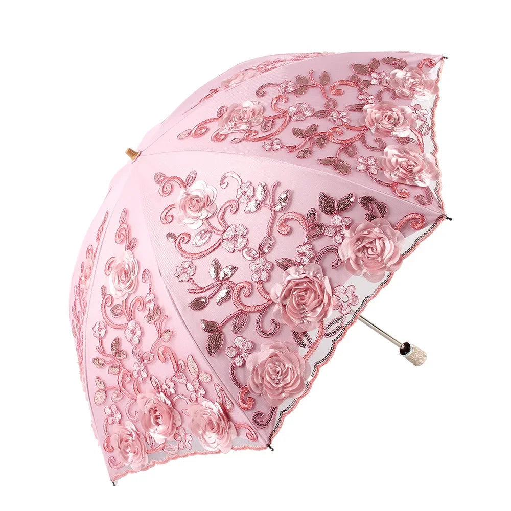 Two Fold All-Weather Umbrella Lace Double Layer restonic  UV-Protection Parasol