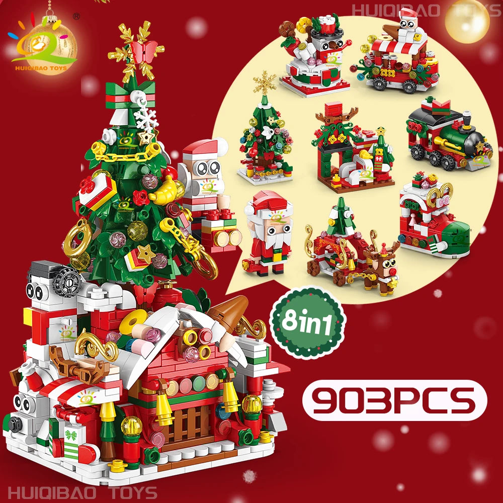Christmas 8IN1 Santa Claus Tree Model Building Block DIY Elk Snowman Bricks Ornament Toys for  Adult Gift