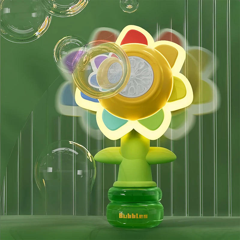 Bubble Machine Toy Electric Automatic Sunflower Shaking Head Adjustment Light Dancing One Key Bubble Maker