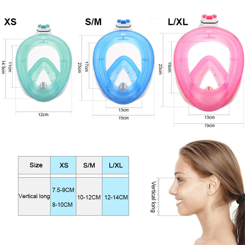 Underwater Snorkeling Full Face  Swimming Mask Set Scuba Diving Respirator Masks Anti Fog Safe Breathing for Adult