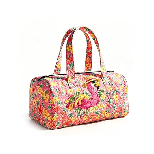 Tropical Starry Night Flamingo Palm Tree Quilted Travel Duffel Bag